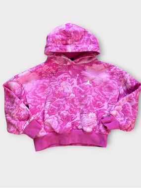 Jordan Girls Brooklyn Essentials Floral-Print Pullover Hoodie Pink Size S 8/10